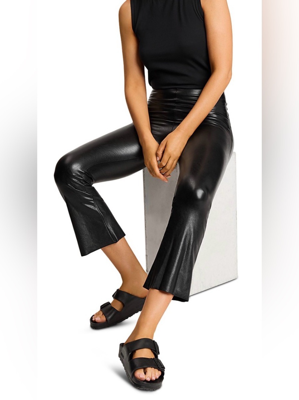 NWT Commando Faux Leather Cropped Flare Leggings Black Size Medium